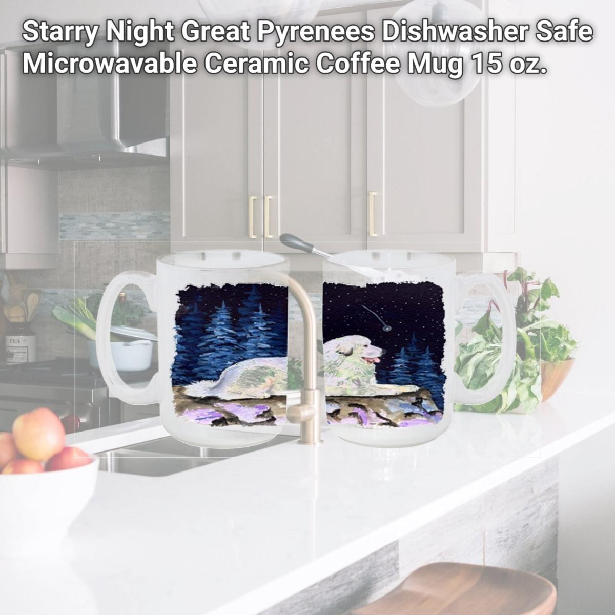 Picture of Carolines Treasures SS8438CM15 Starry Night Great Pyrenees Dishwasher Safe Microwavable Ceramic Coffee Mug 15 oz.
