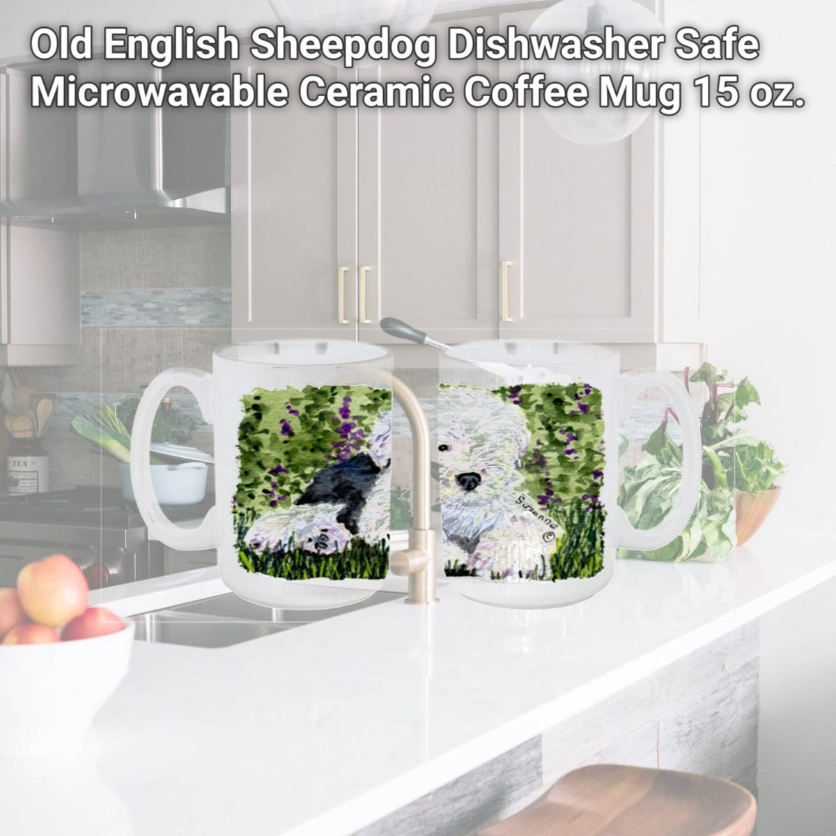 Picture of Carolines Treasures SS8840CM15 Old English Sheepdog Dishwasher Safe Microwavable Ceramic Coffee Mug 15 oz.