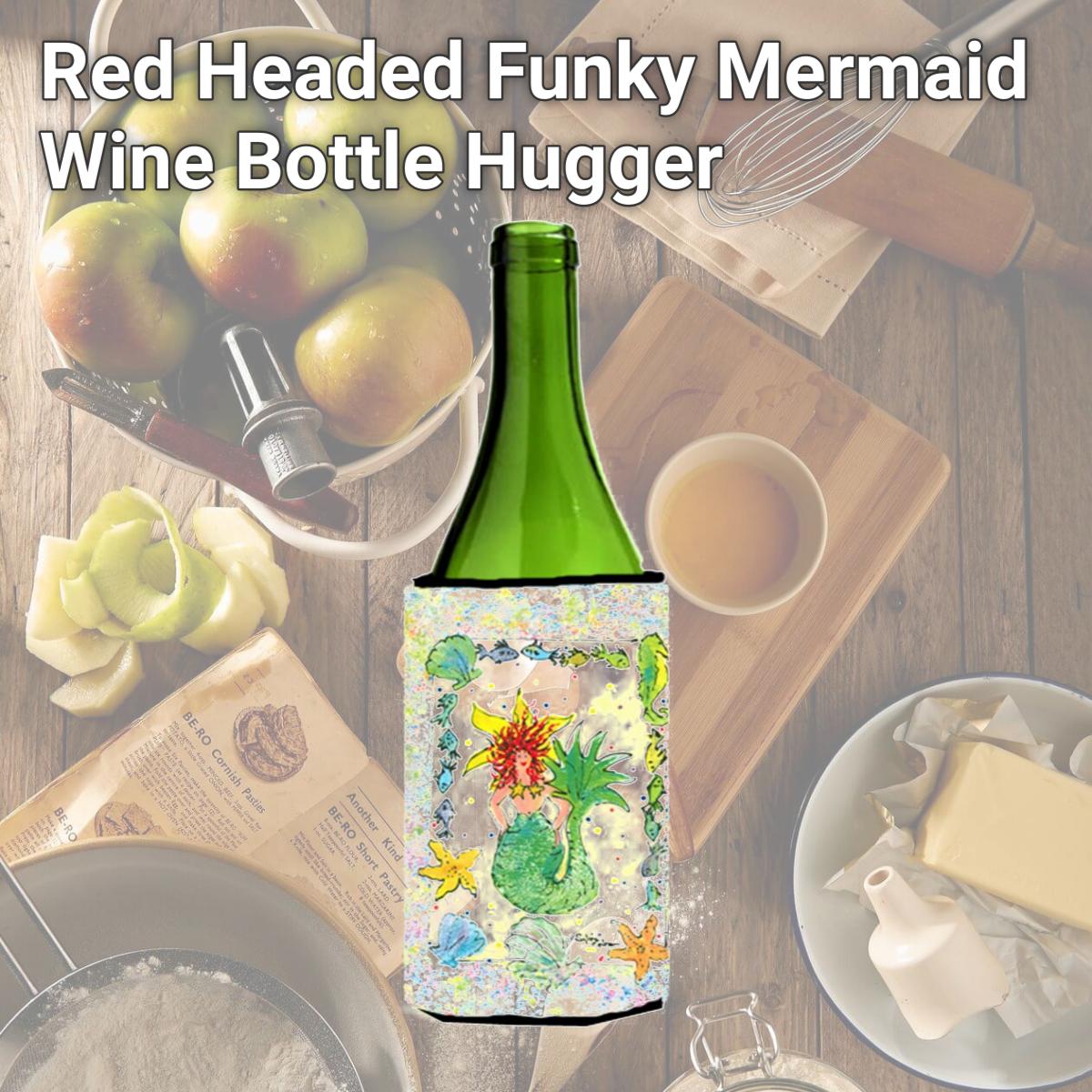 Picture of Carolines Treasures 8081LITERK Red Headed Funky Mermaid Wine Bottle   Hugger