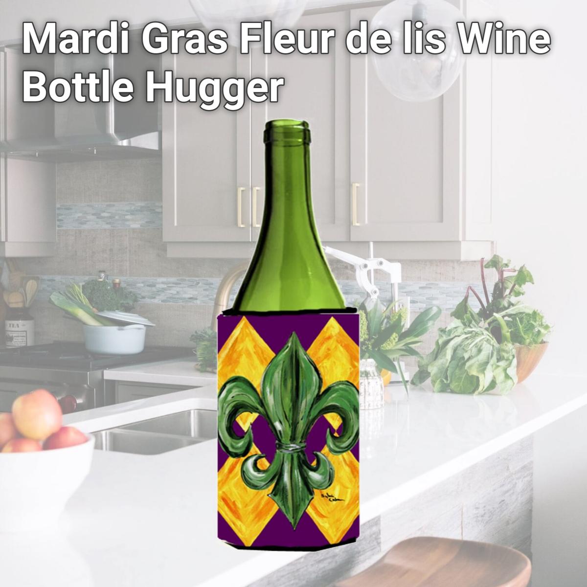 Picture of Carolines Treasures 8133LITERK Mardi Gras Fleur de lis Wine Bottle   Hugger