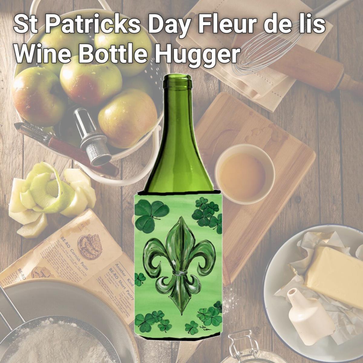 Picture of Carolines Treasures 8135LITERK St Patricks Day Fleur de lis Wine Bottle   Hugger