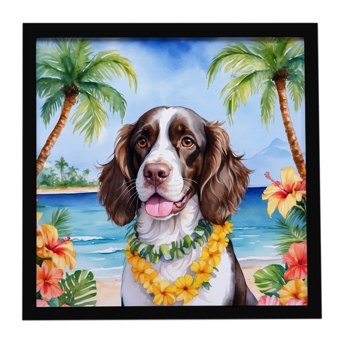DAC6430MFP88 8 x 8 in. English Springer Spaniel Luau Framed Metal Print