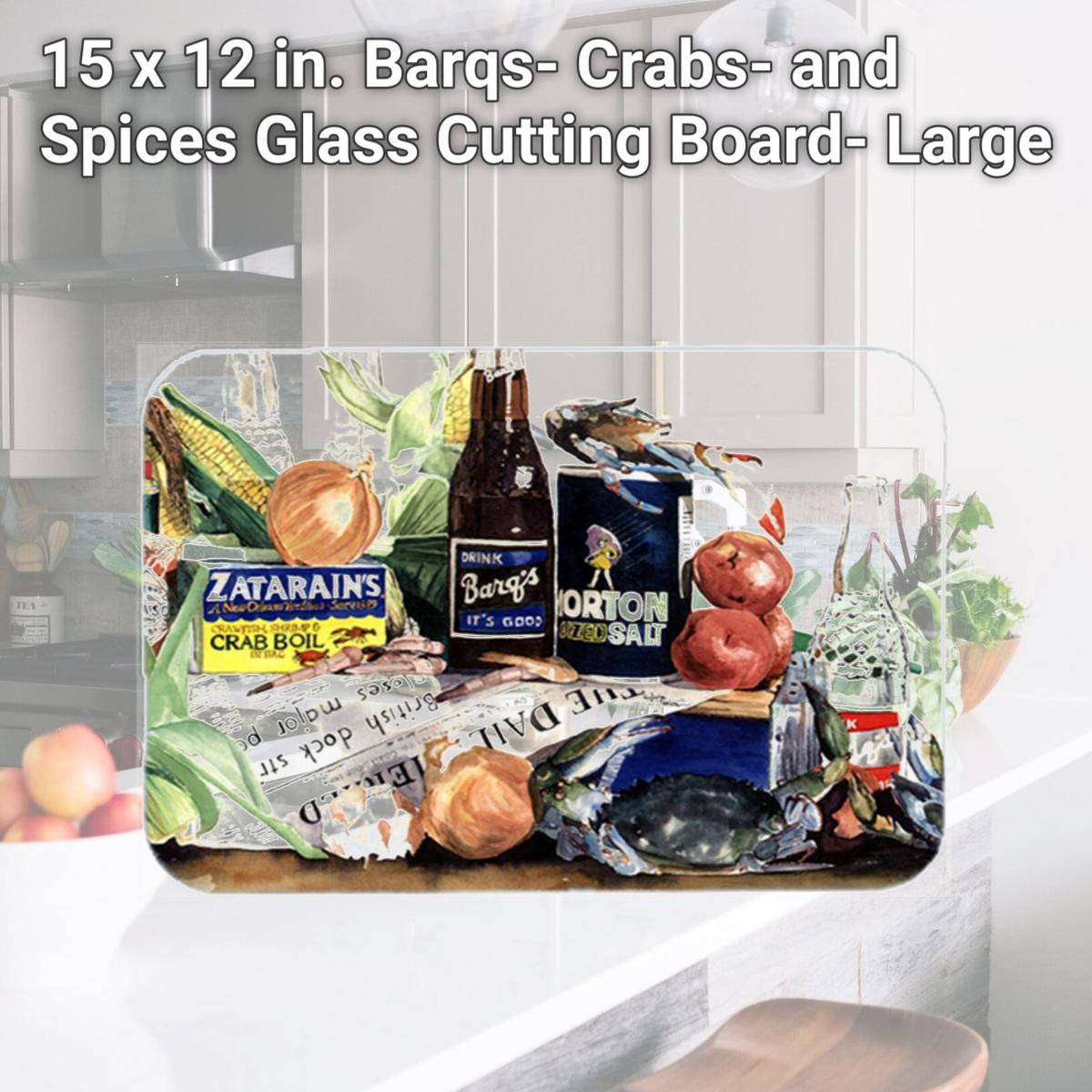 Picture of Carolines Treasures 1002LCB 15 x 12 in. Barqs- Crabs- and Spices Glass Cutting Board- Large