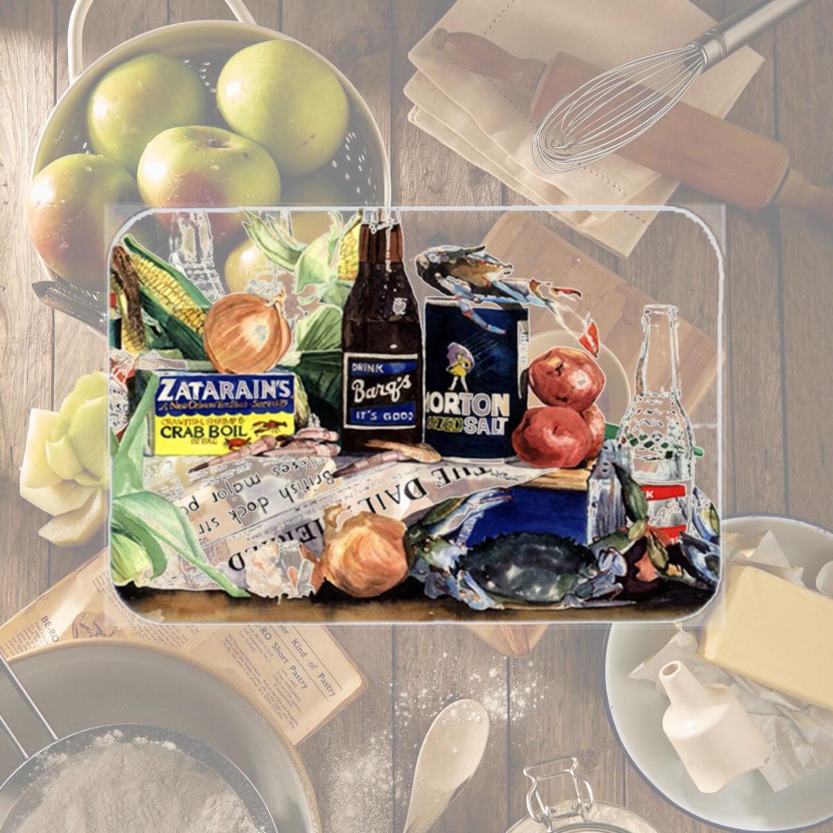 Picture of Carolines Treasures 1002LCB 15 x 12 in. Barqs- Crabs- and Spices Glass Cutting Board- Large