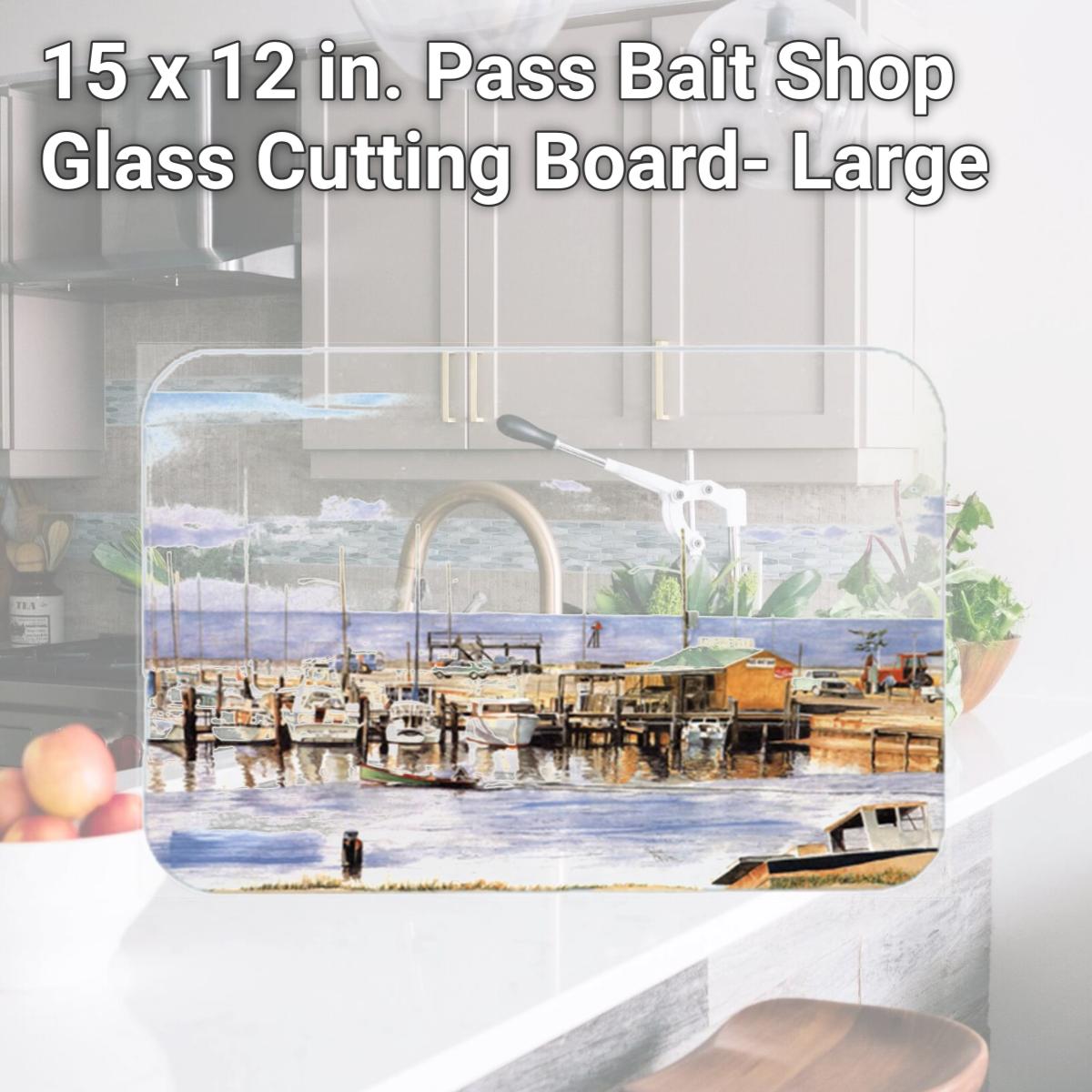 Picture of Carolines Treasures 1006LCB 15 x 12 in. Pass Bait Shop Glass Cutting Board- Large