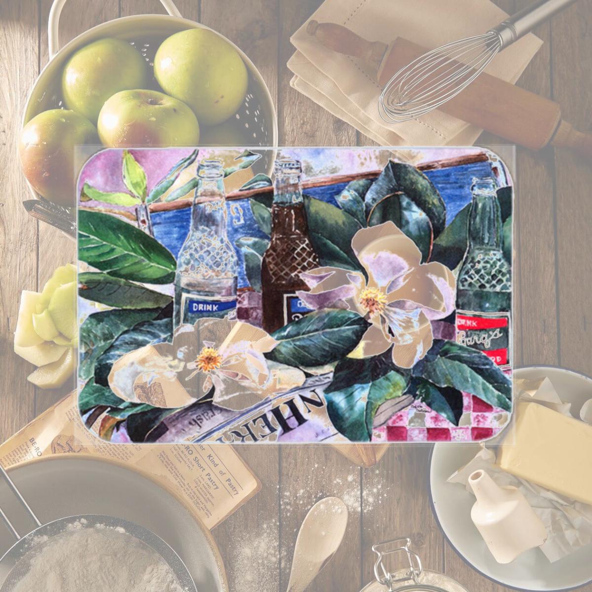 Picture of Carolines Treasures 1009LCB 15 x 12 in. Barqs and Magnolia Glass Cutting Board- Large