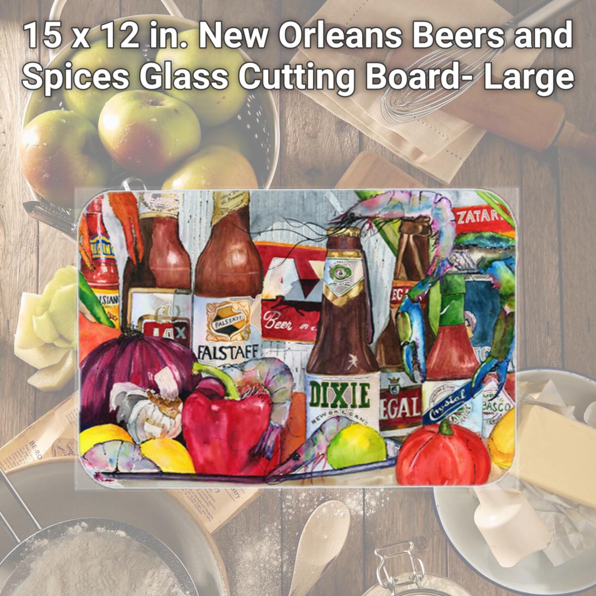 Picture of Carolines Treasures 1017LCB 15 x 12 in. New Orleans Beers and Spices Glass Cutting Board- Large