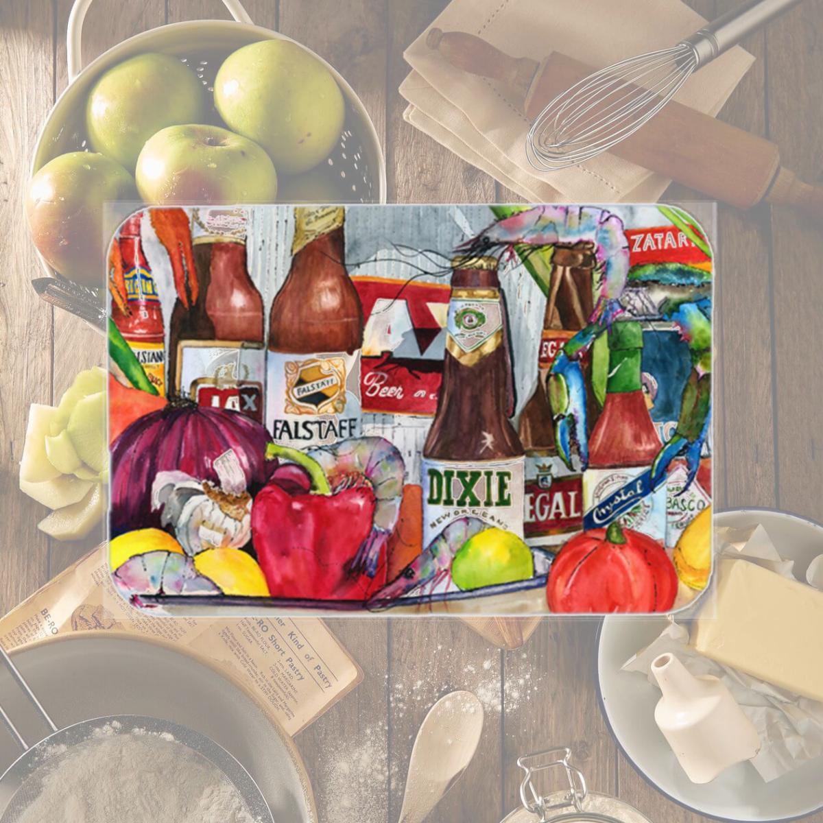 Picture of Carolines Treasures 1017LCB 15 x 12 in. New Orleans Beers and Spices Glass Cutting Board- Large