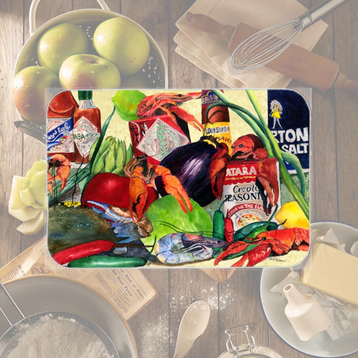 Picture of Carolines Treasures 1020LCB 15 x 12 in. Spices and Crawfish Glass Cutting Board- Large