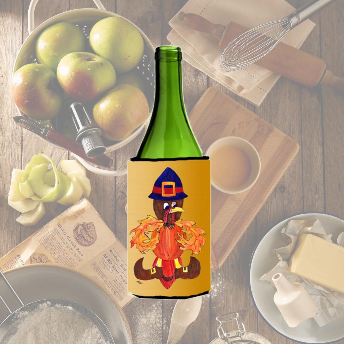 Picture of Carolines Treasures 8609LITERK Thanksgiving Turkey Fleur de lis Wine bottle sleeve Hugger 24 oz.