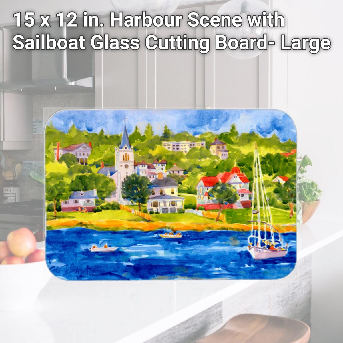 Picture of Carolines Treasures 6031LCB 15 x 12 in. Harbour Scene with Sailboat Glass Cutting Board- Large