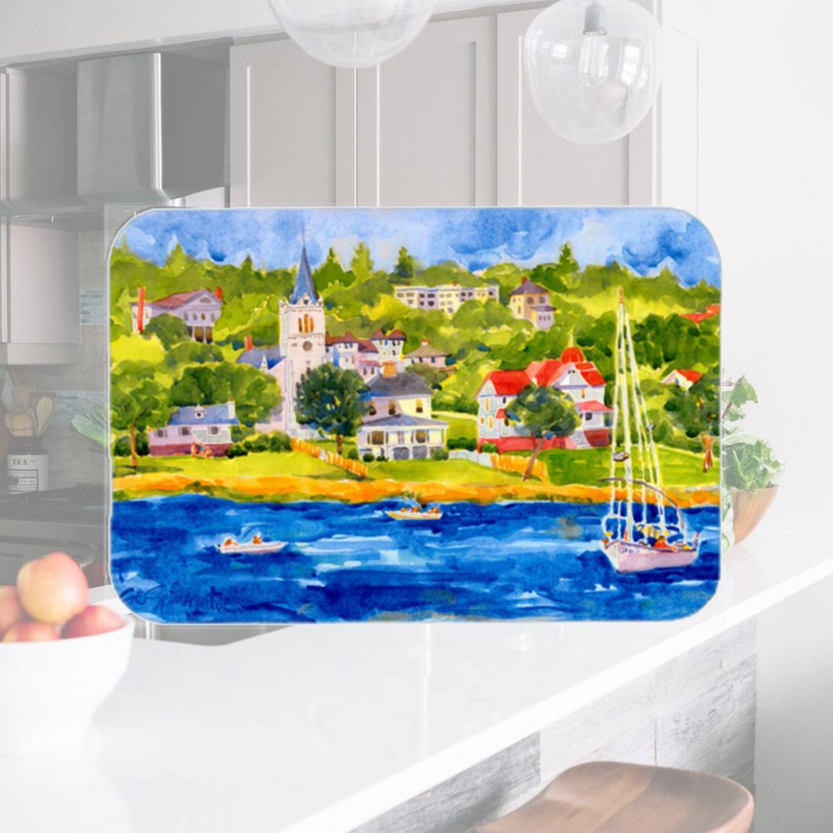 Picture of Carolines Treasures 6031LCB 15 x 12 in. Harbour Scene with Sailboat Glass Cutting Board- Large