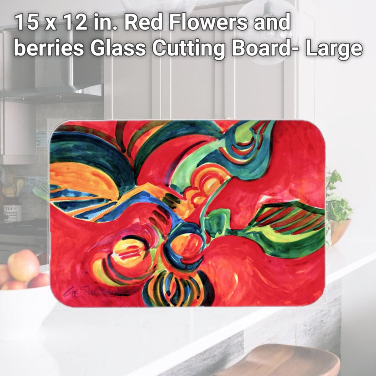Picture of Carolines Treasures 6043LCB 15 x 12 in. Red Flowers and berries Glass Cutting Board- Large