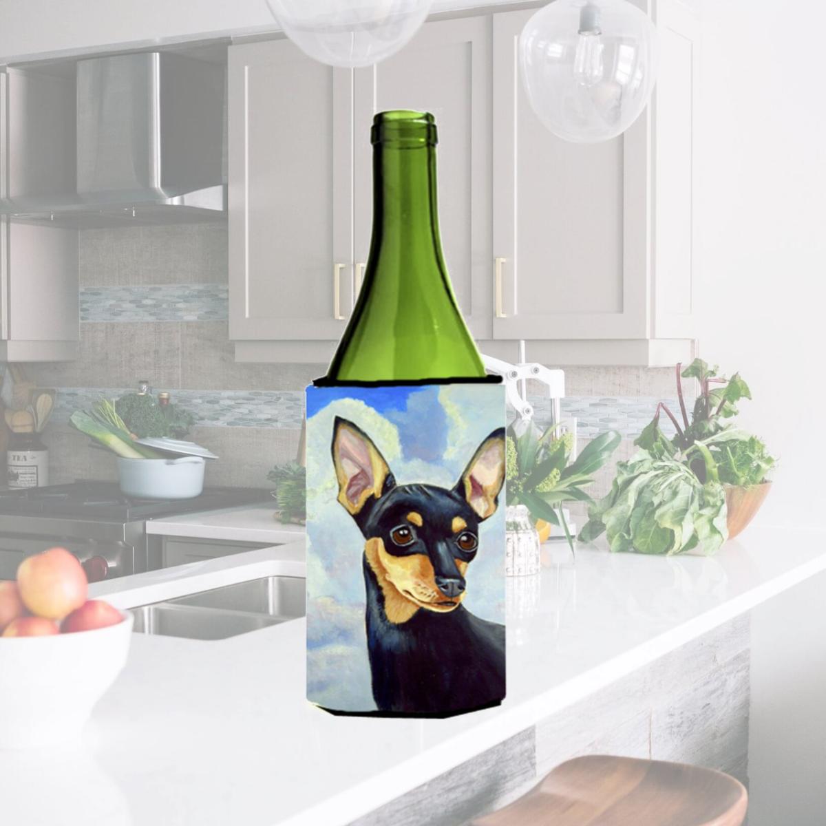 Picture of Carolines Treasures 7073LITERK Min Pin Black and Tan Wine bottle sleeve Hugger 24 oz.