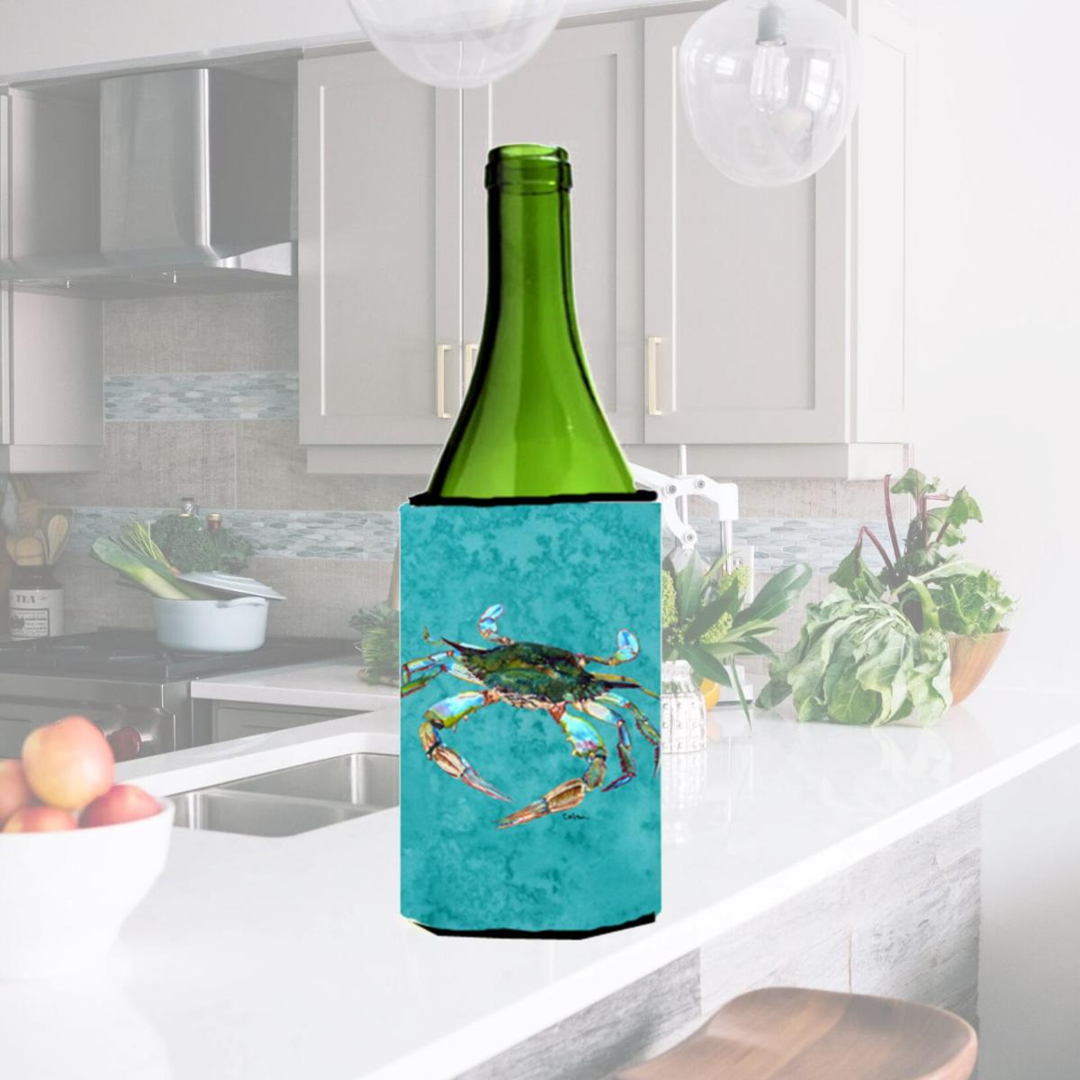 Picture of Carolines Treasures 8657LITERK Blue Crab On Teal Wine bottle sleeve Hugger - 24 oz.