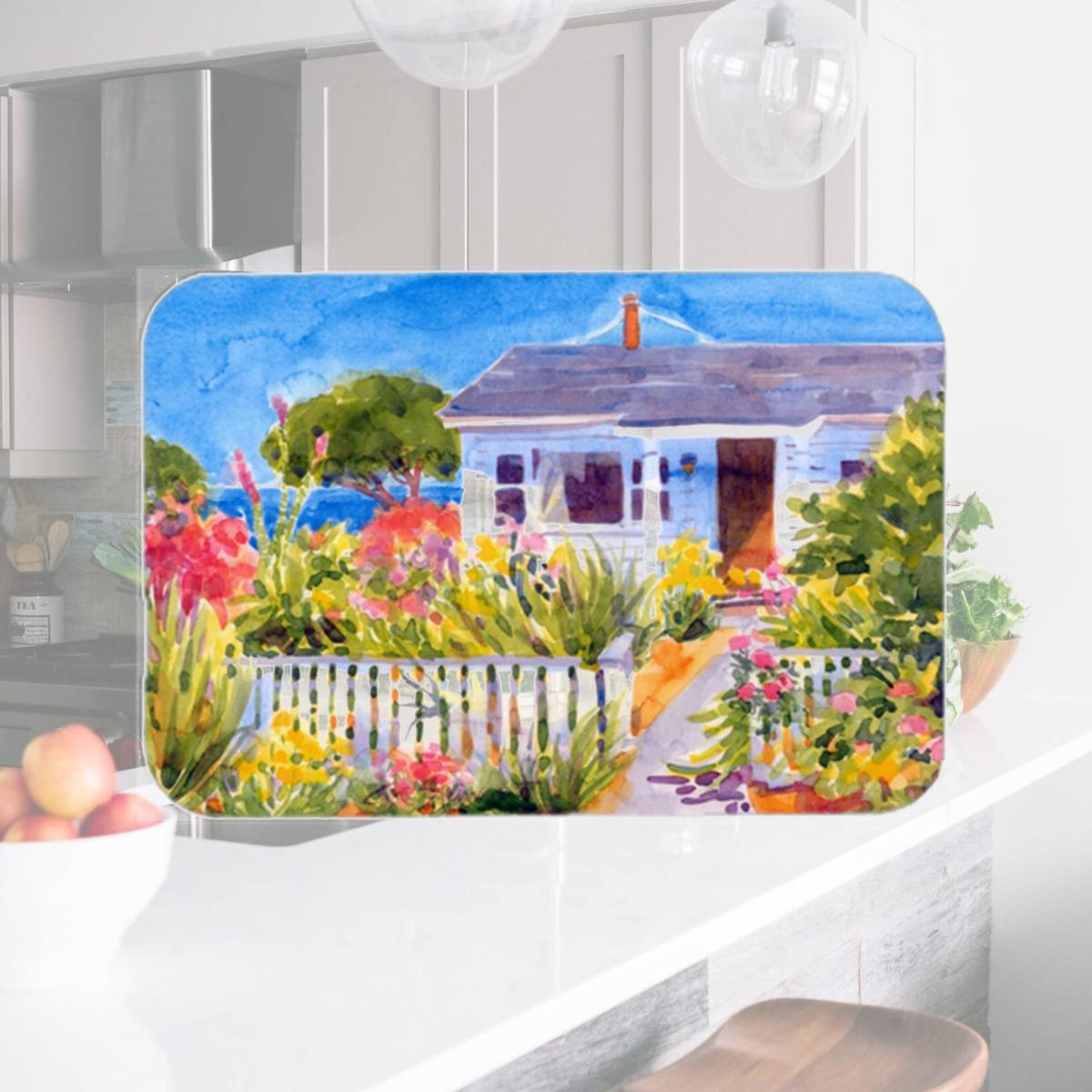 Picture of Carolines Treasures 6034LCB 15 x 12 in. Seaside Beach Cottage Glass Cutting Board- Large