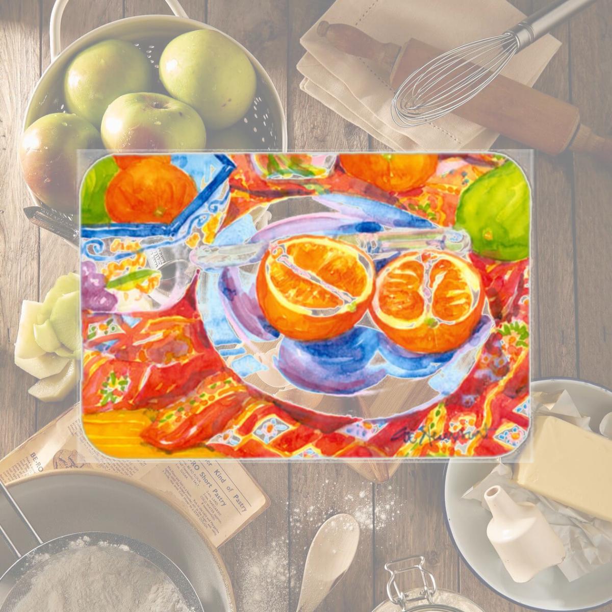 Picture of Carolines Treasures 6035LCB 15 x 12 in. Florida Oranges Sliced for breakfast Glass Cutting Board- Large