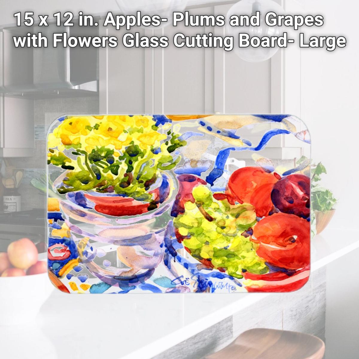 Picture of Carolines Treasures 6037LCB 15 x 12 in. Apples- Plums and Grapes with Flowers Glass Cutting Board- Large