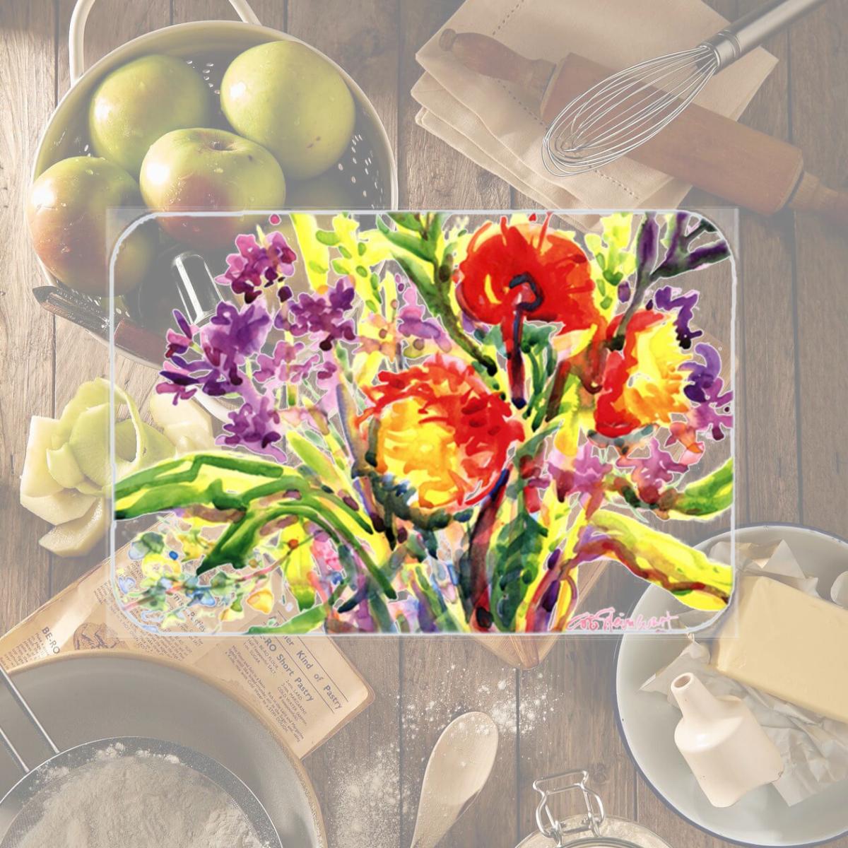 Picture of Carolines Treasures 6042LCB 15 x 12 in. Flower Glass Cutting Board- Large