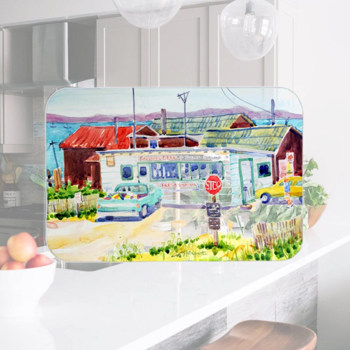 Picture of Carolines Treasures 6054LCB 15 x 12 in. Seafood Shack for fresh shrimp Glass Cutting Board- Large