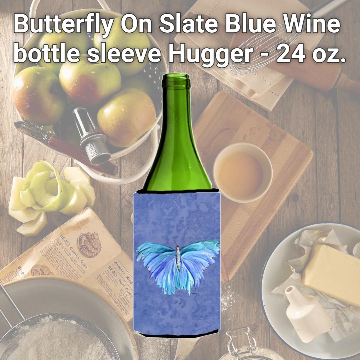 Picture of Carolines Treasures 8855LITERK Butterfly On Slate Blue Wine bottle sleeve Hugger - 24 oz.