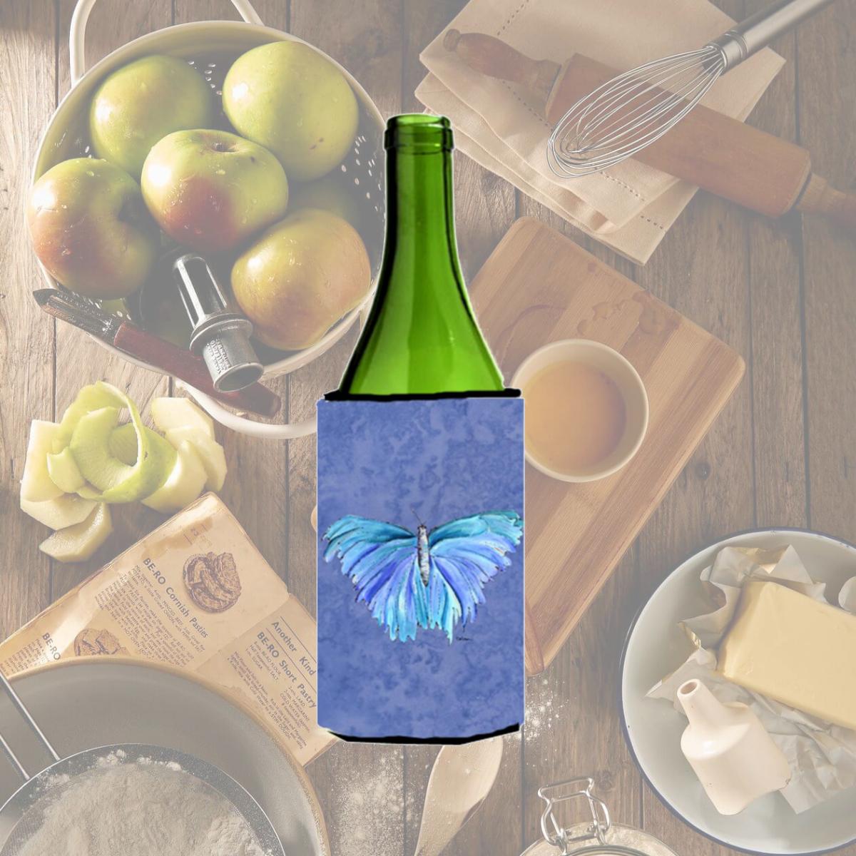 Picture of Carolines Treasures 8855LITERK Butterfly On Slate Blue Wine bottle sleeve Hugger - 24 oz.