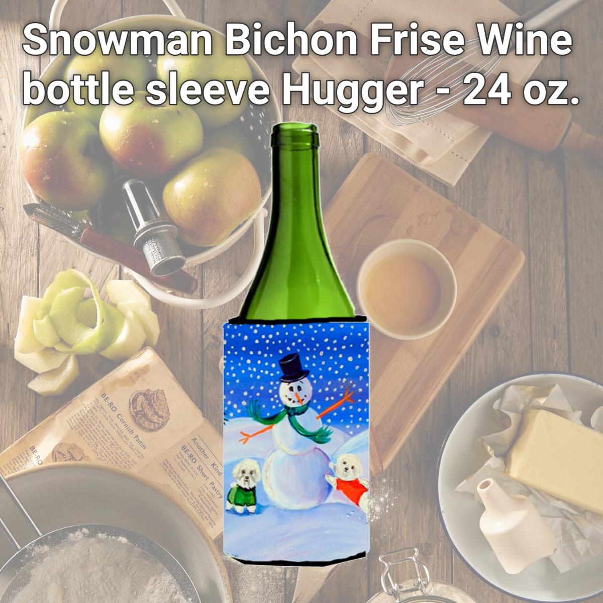 Picture of Carolines Treasures 7145LITERK Snowman Bichon Frise Wine bottle sleeve Hugger - 24 oz.