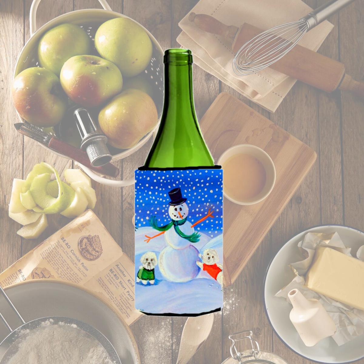 Picture of Carolines Treasures 7145LITERK Snowman Bichon Frise Wine bottle sleeve Hugger - 24 oz.