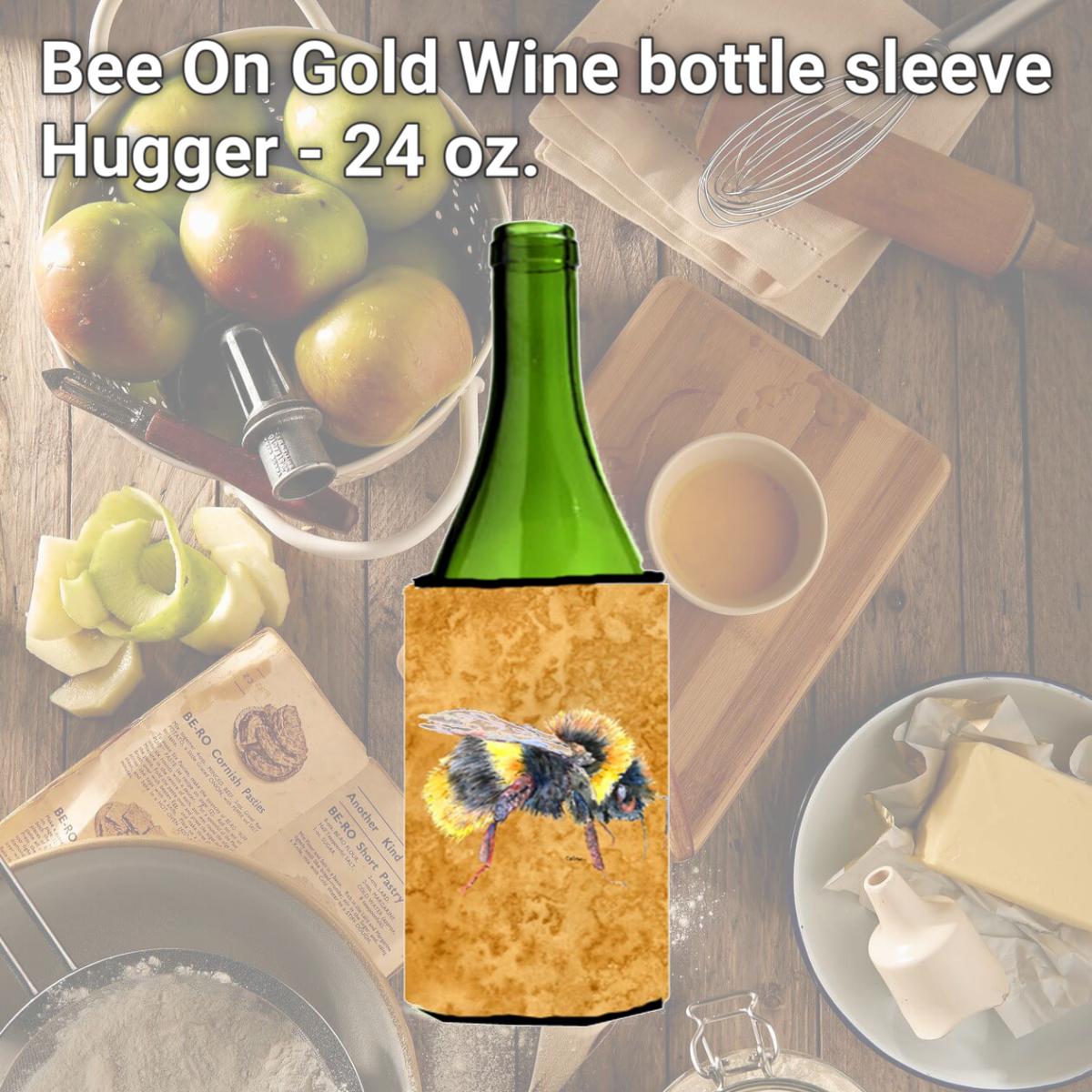 Picture of Carolines Treasures 8850LITERK Bee On Gold Wine bottle sleeve Hugger - 24 oz.