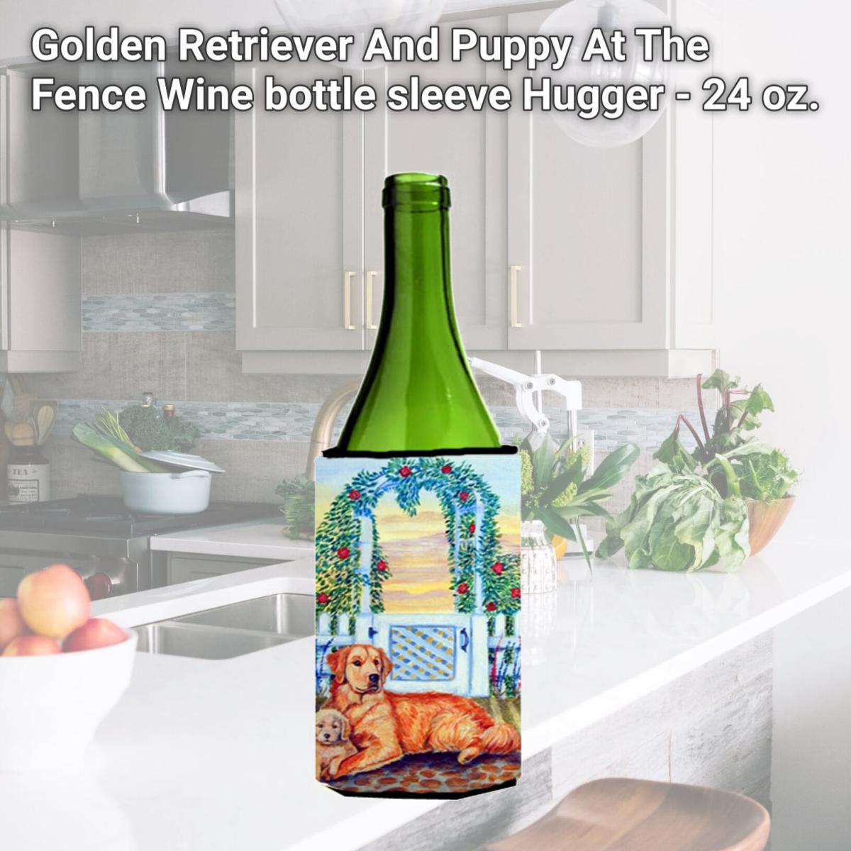 Picture of Carolines Treasures 7148LITERK Golden Retriever And Puppy At The Fence Wine bottle sleeve Hugger - 24 oz.