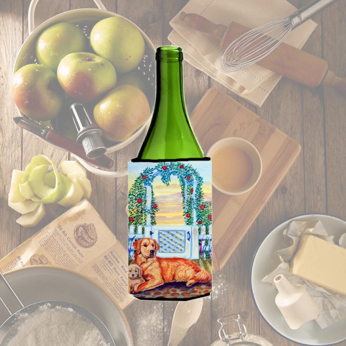 Picture of Carolines Treasures 7148LITERK Golden Retriever And Puppy At The Fence Wine bottle sleeve Hugger - 24 oz.