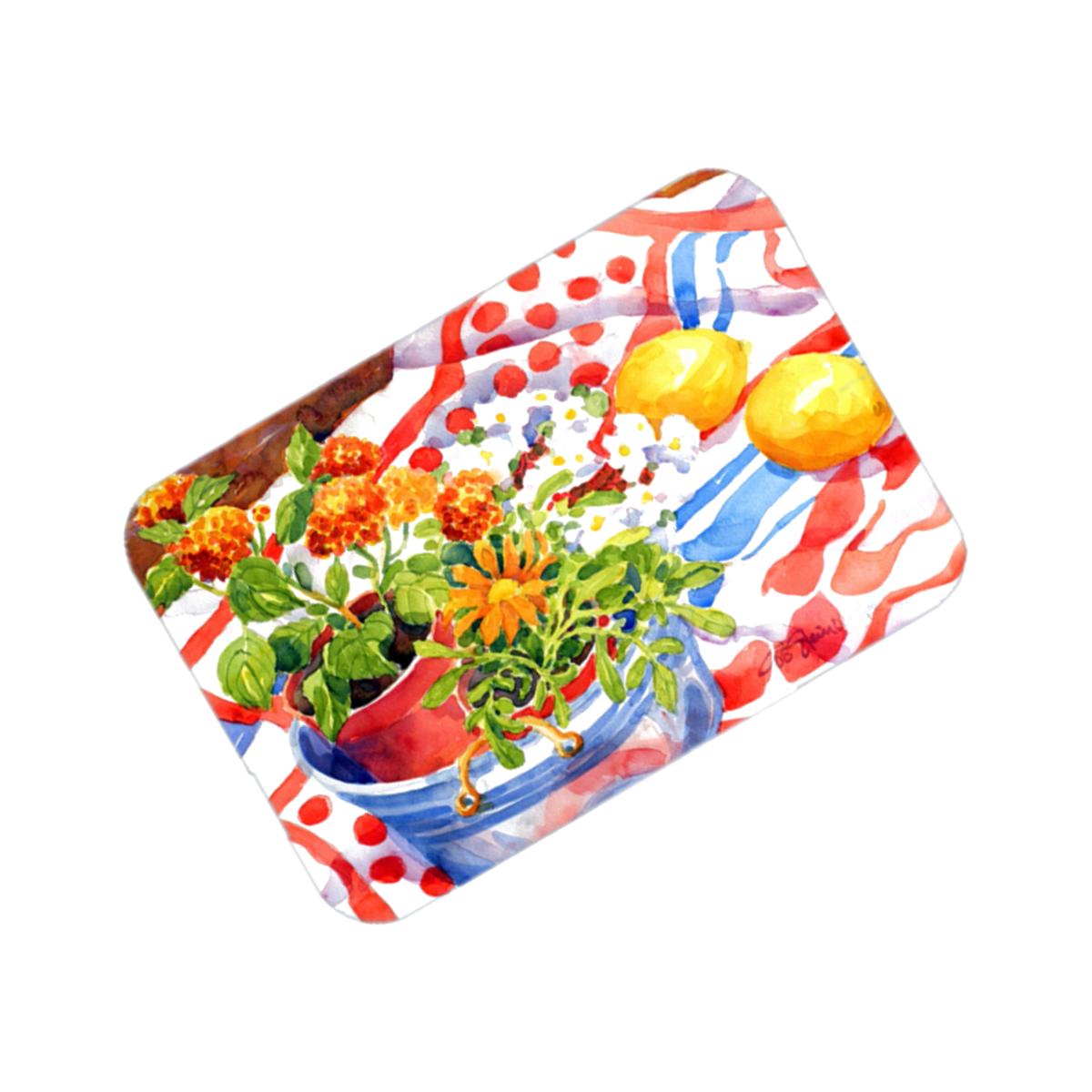 Picture of Carolines Treasures 6058LCB 15 x 12 in. Flowers with a side of lemons Glass Cutting Board- Large