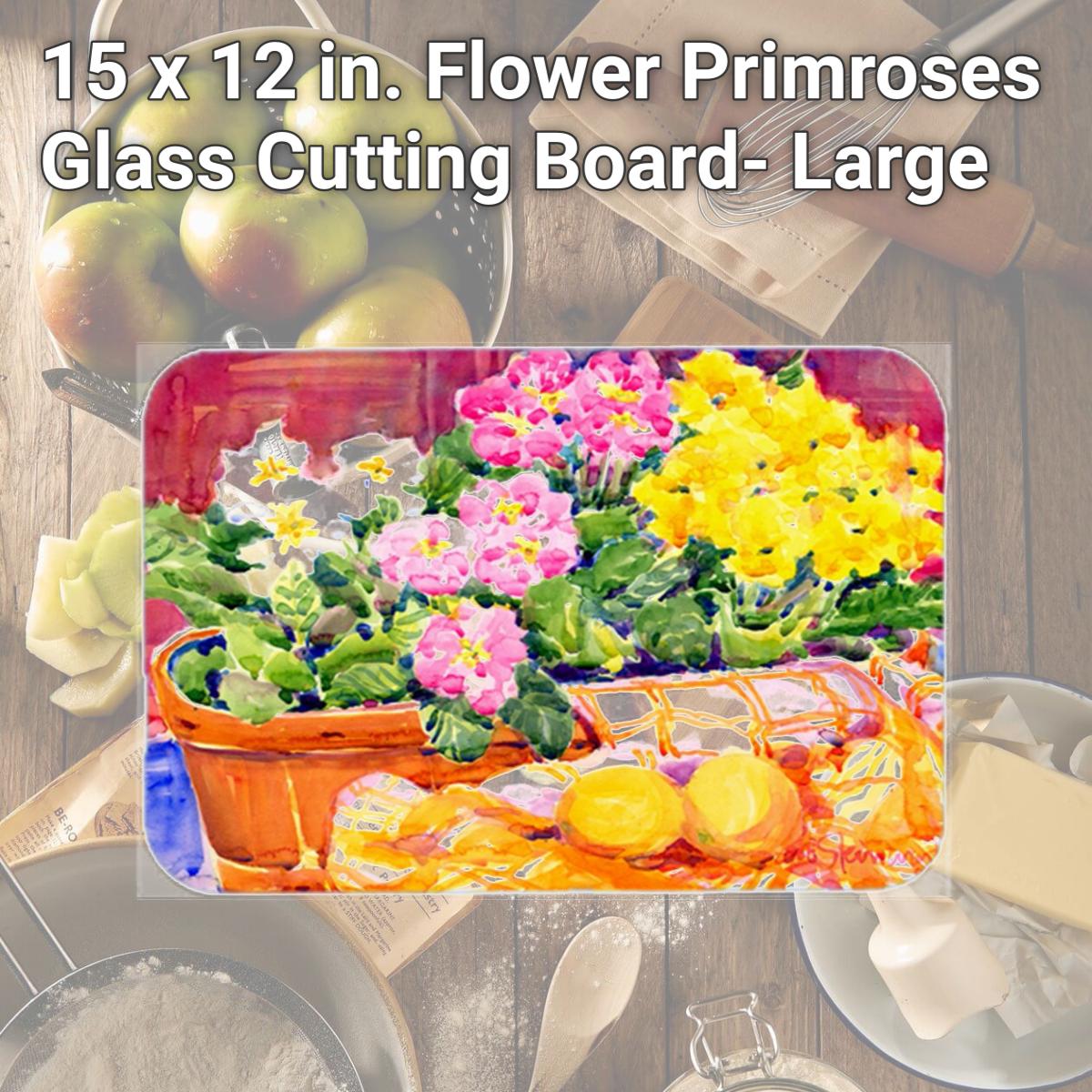 Picture of Carolines Treasures 6061LCB 15 x 12 in. Flower Primroses Glass Cutting Board- Large