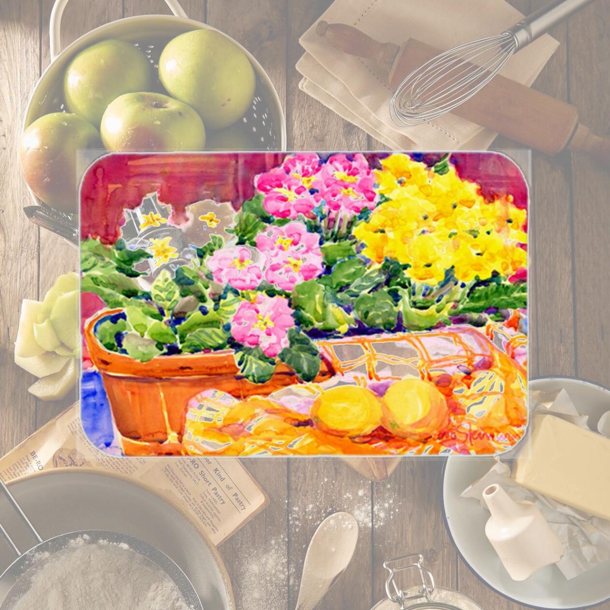 Picture of Carolines Treasures 6061LCB 15 x 12 in. Flower Primroses Glass Cutting Board- Large
