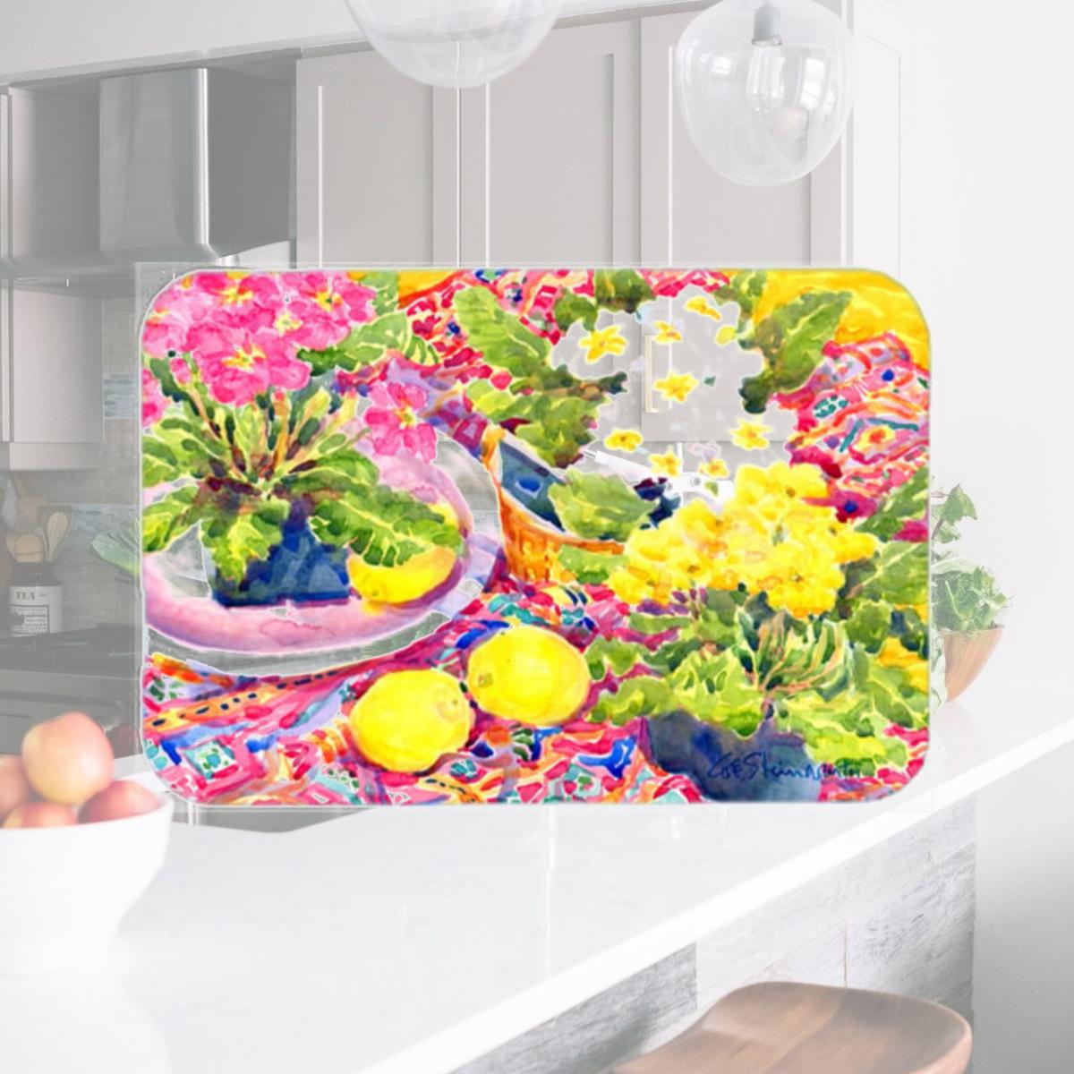 Picture of Carolines Treasures 6062LCB 15 x 12 in. Flower Primroses Glass Cutting Board- Large