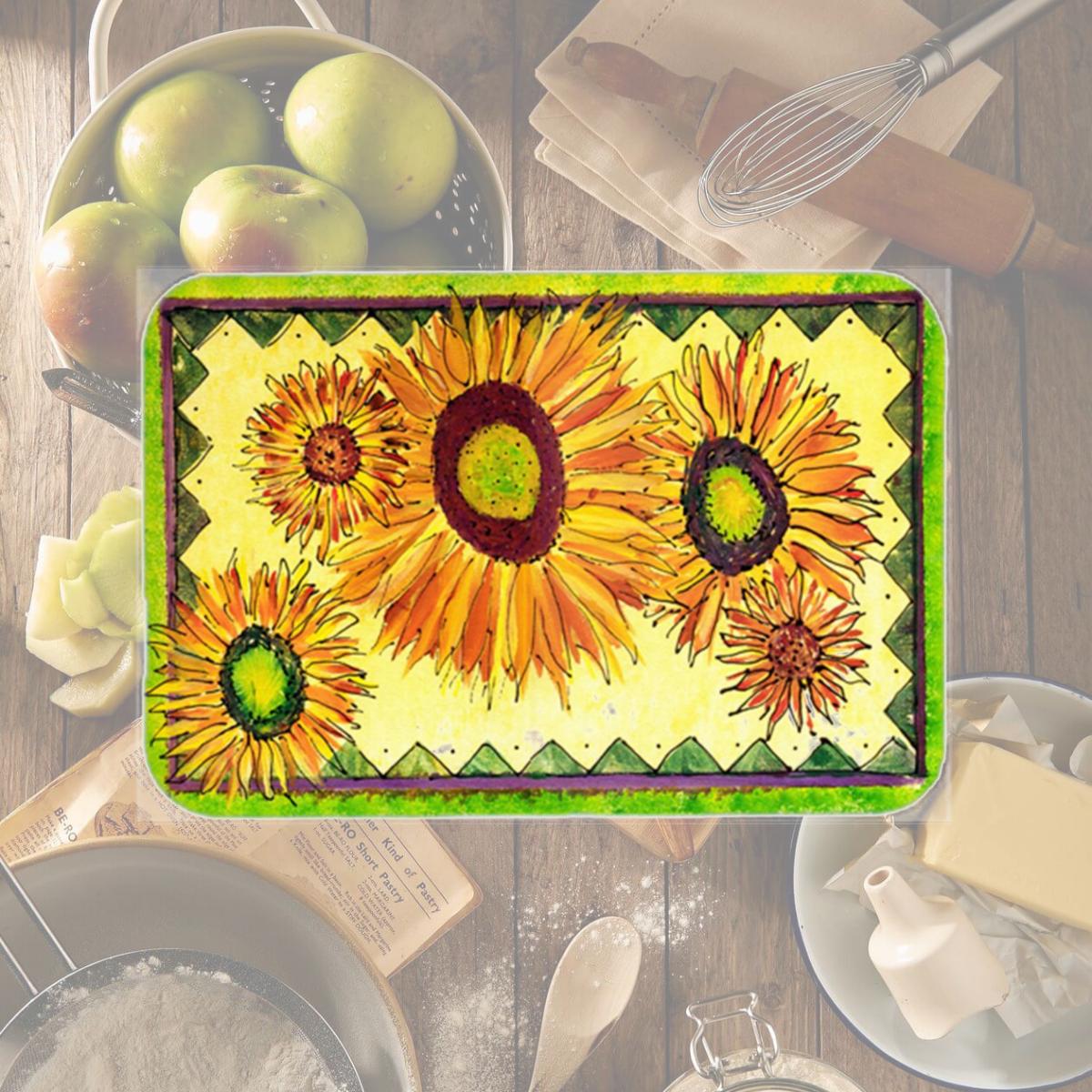 Picture of Carolines Treasures 8060LCB 15 x 12 in. Flower Sunflower Glass Cutting Board- Large