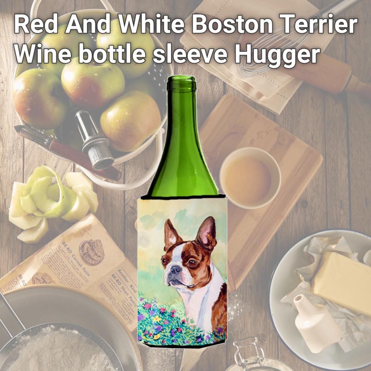Picture of Carolines Treasures 7222LITERK Red And White Boston Terrier Wine bottle sleeve Hugger