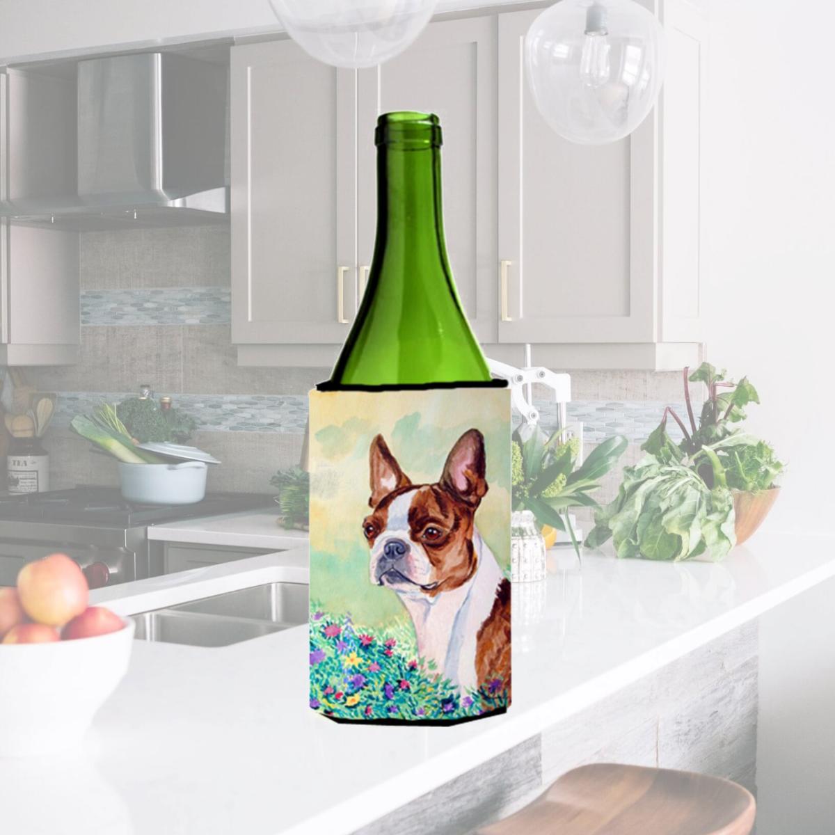 Picture of Carolines Treasures 7222LITERK Red And White Boston Terrier Wine bottle sleeve Hugger