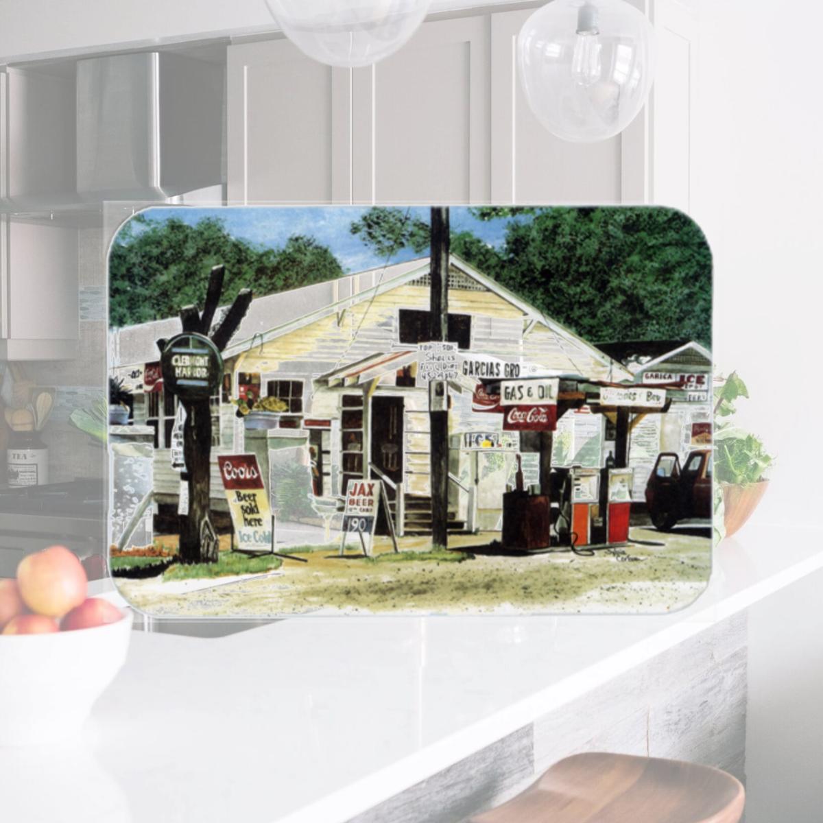 Picture of Carolines Treasures 8130LCB 15 x 12 in. Garcias Grocery Glass Cutting Board- Large