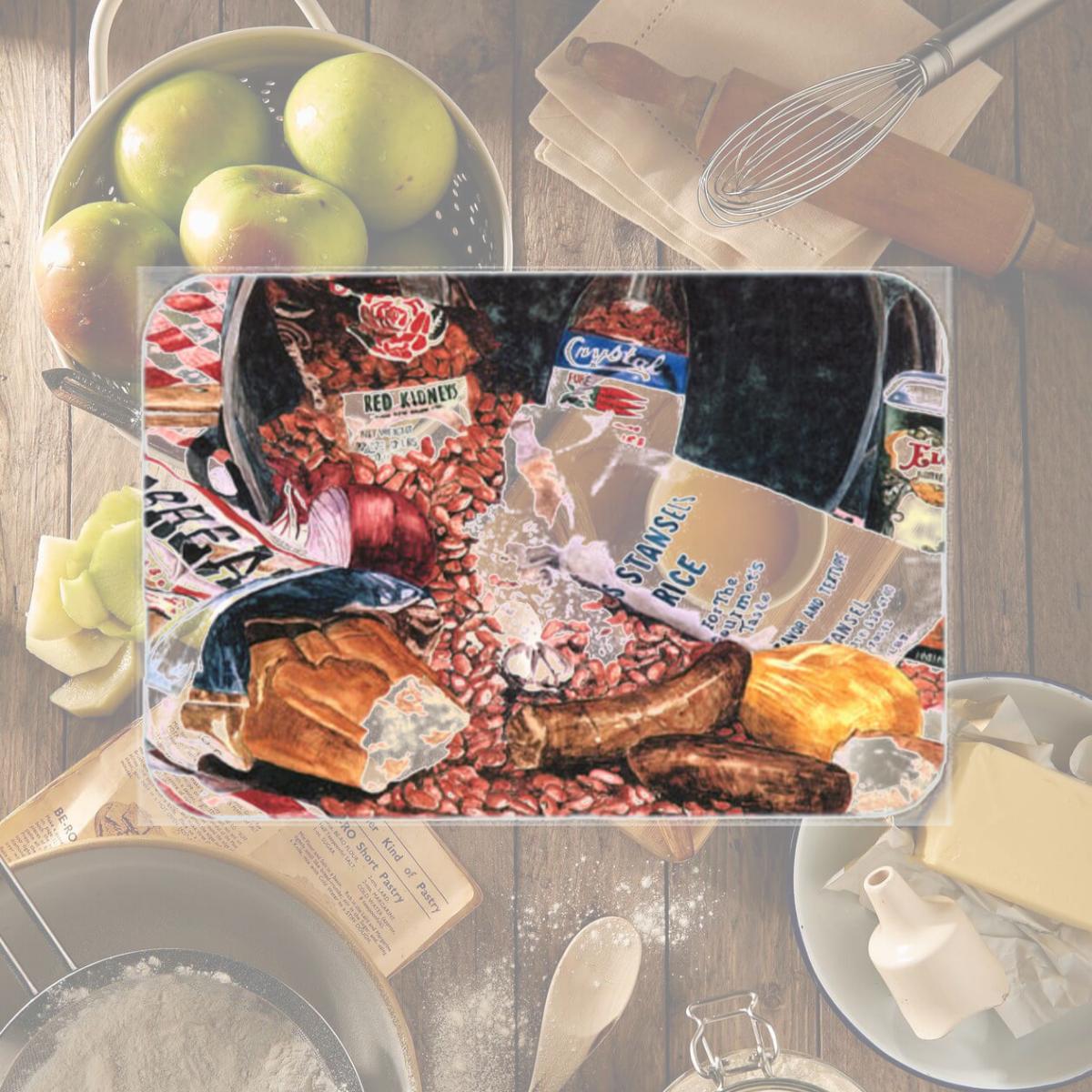 Picture of Carolines Treasures 8536LCB 15 x 12 in. Red Beans and Rice Glass Cutting Board- Large