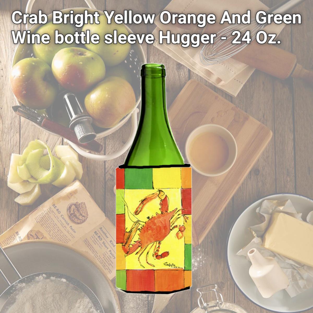 Picture of Carolines Treasures 8020LITERK Crab Bright Yellow Orange And Green Wine bottle sleeve Hugger - 24 Oz.