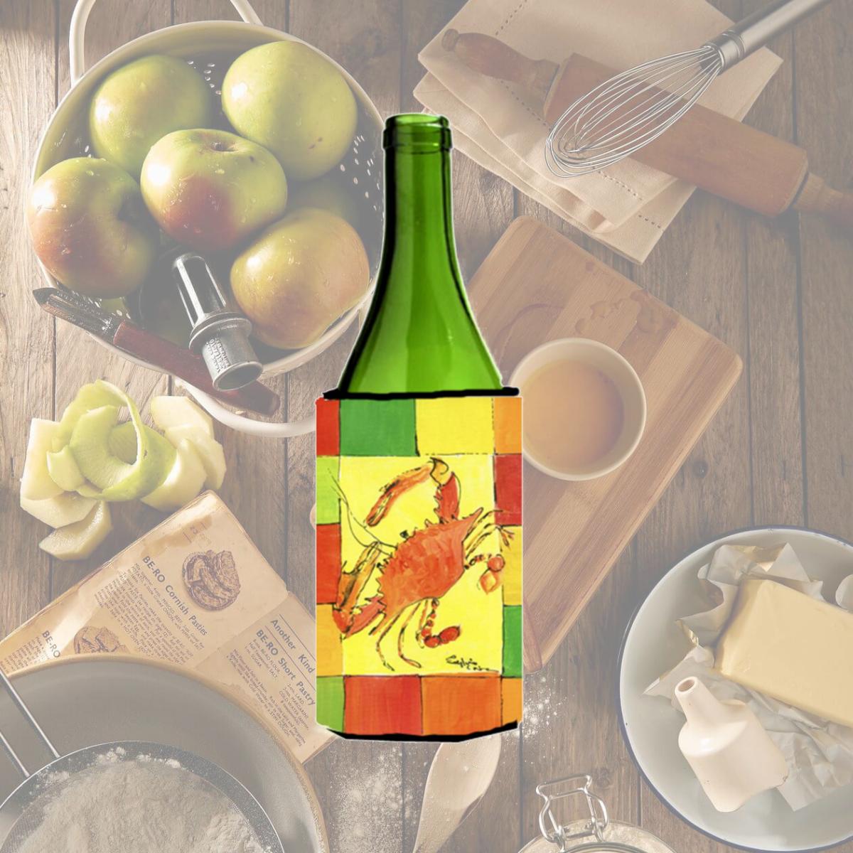 Picture of Carolines Treasures 8020LITERK Crab Bright Yellow Orange And Green Wine bottle sleeve Hugger - 24 Oz.