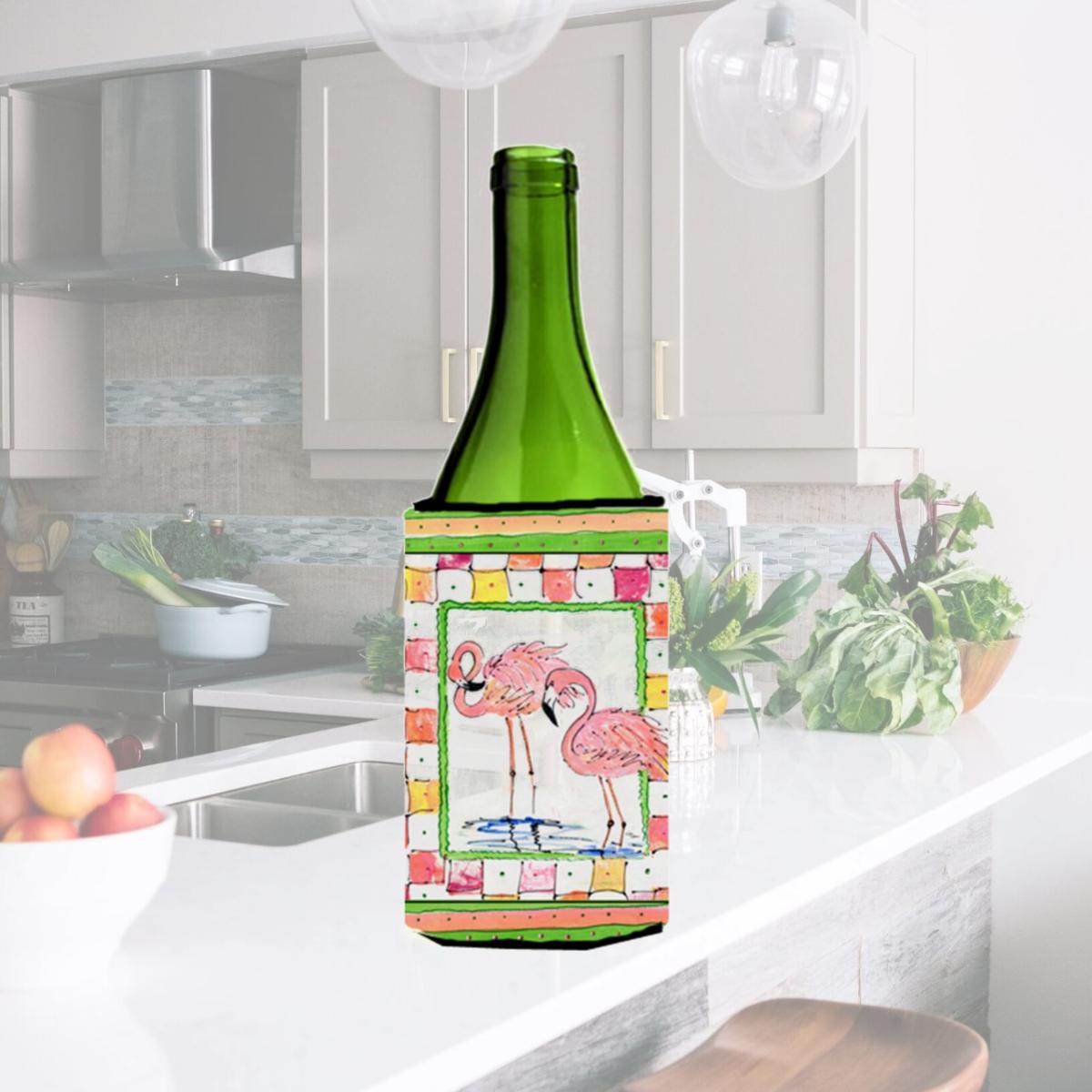Picture of Carolines Treasures 8077LITERK Pair Of Pink Flamingos Wine bottle sleeve Hugger - 24 Oz.
