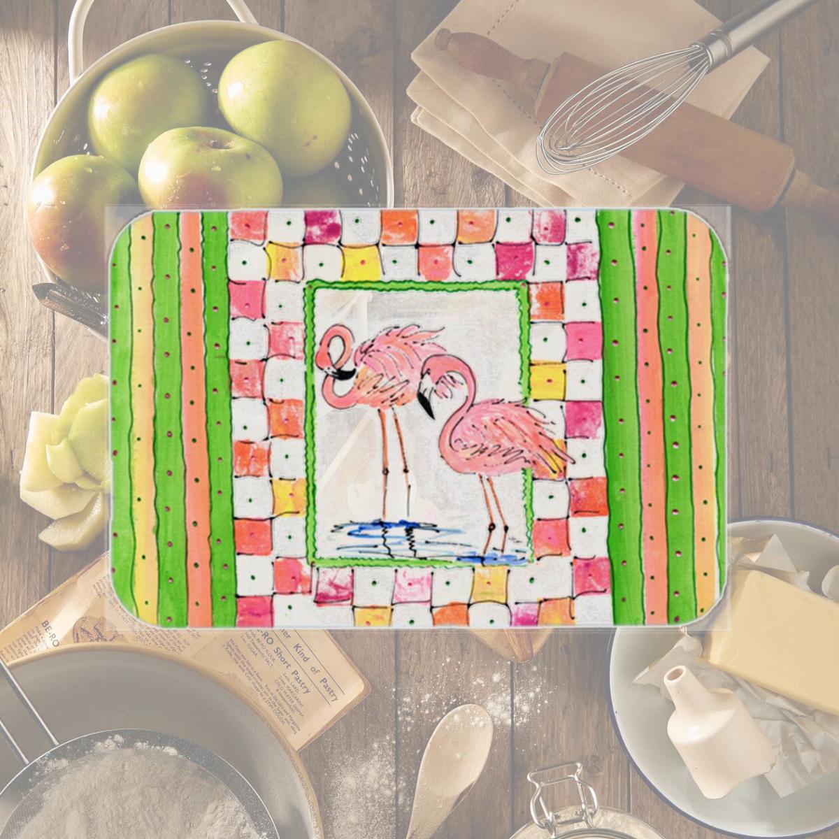 Picture of Carolines Treasures 8077LCB Flamingo Glass Cutting Board- Large