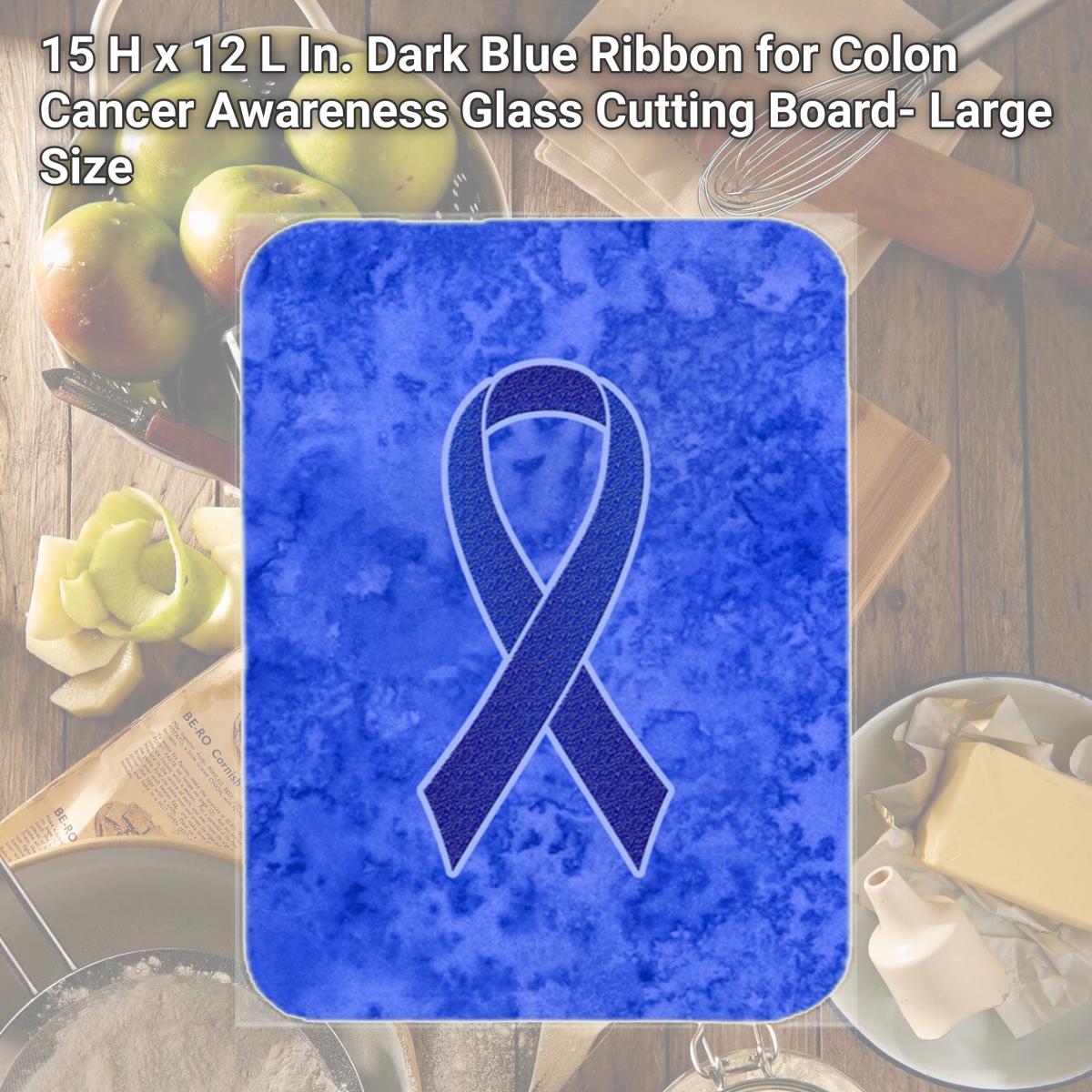 Picture of Carolines Treasures AN1202LCB 15 H x 12 L In. Dark Blue Ribbon for Colon Cancer Awareness Glass Cutting Board- Large Size