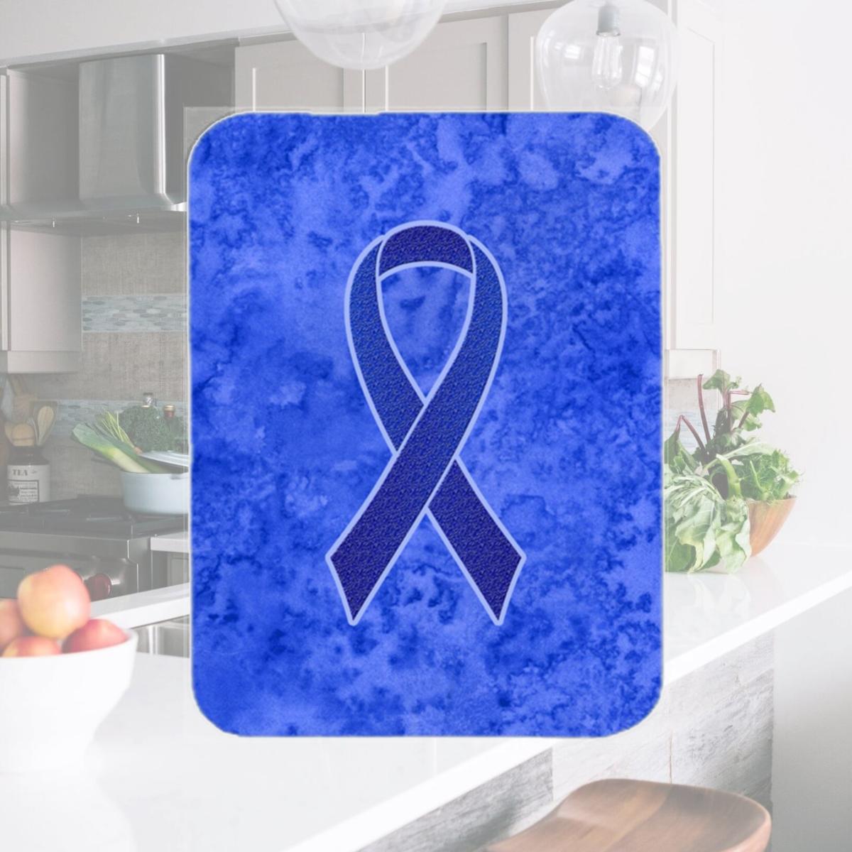 Picture of Carolines Treasures AN1202LCB 15 H x 12 L In. Dark Blue Ribbon for Colon Cancer Awareness Glass Cutting Board- Large Size