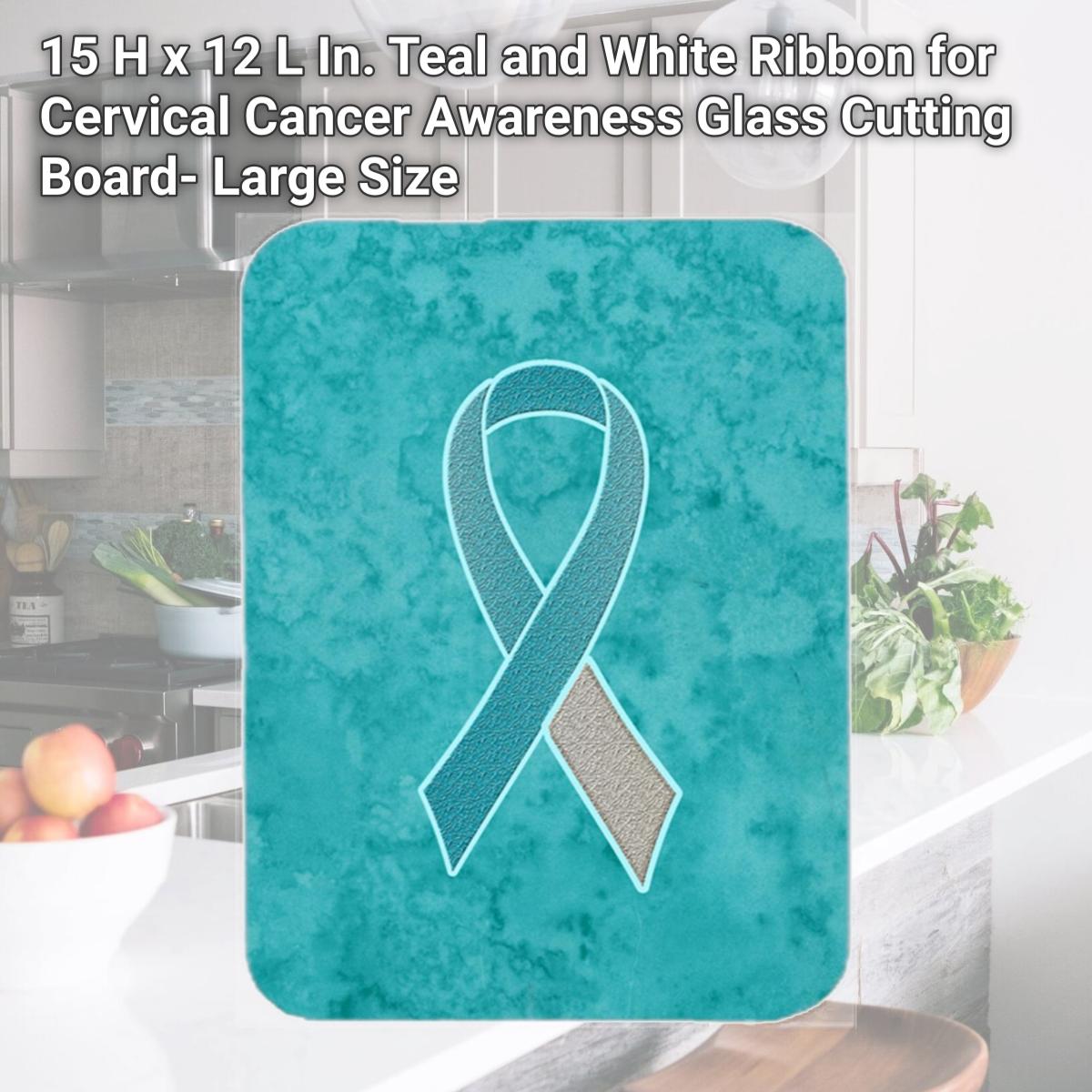 Picture of Carolines Treasures AN1215LCB 15 H x 12 L In. Teal and White Ribbon for Cervical Cancer Awareness Glass Cutting Board- Large Size