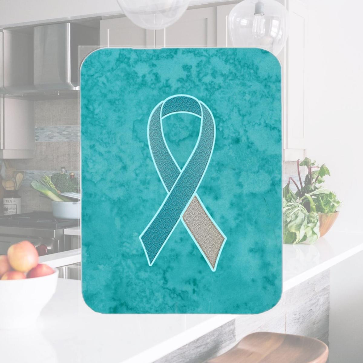 Picture of Carolines Treasures AN1215LCB 15 H x 12 L In. Teal and White Ribbon for Cervical Cancer Awareness Glass Cutting Board- Large Size