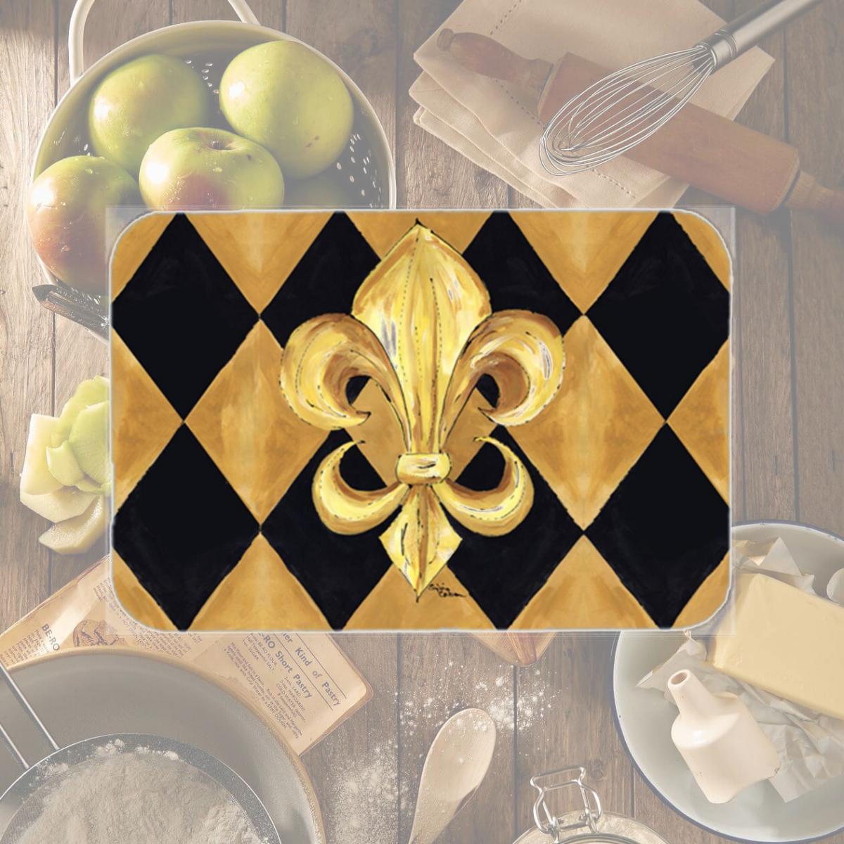 Picture of Carolines Treasures 8125LCB 15 x 12 in. Black and Gold Fleur de lis New Orleans Glass Cutting Board - Large