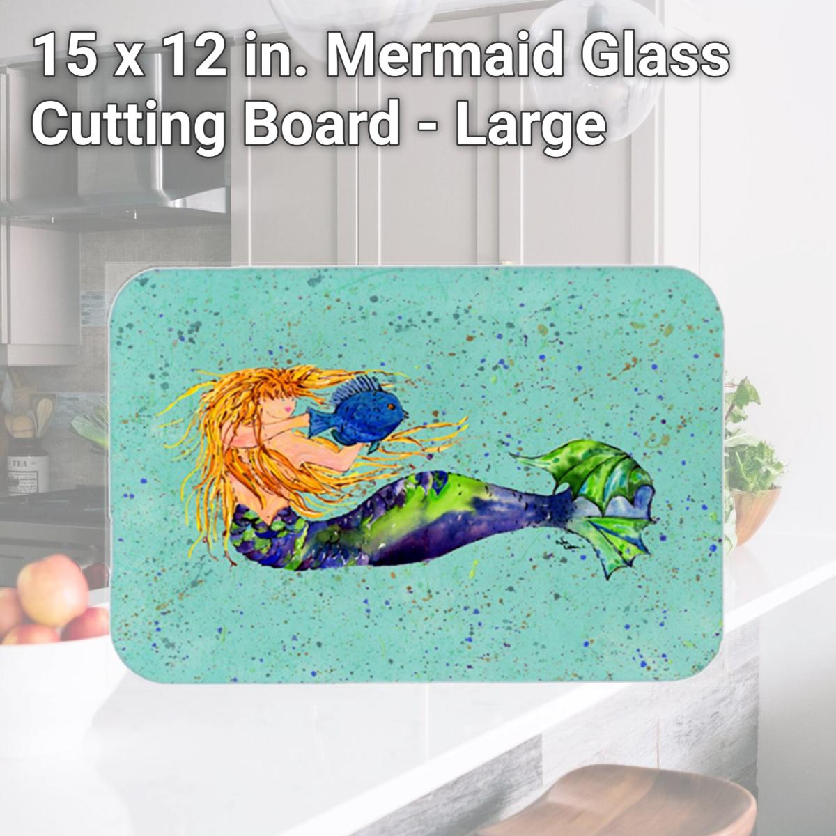Picture of Carolines Treasures 8336LCB 15 x 12 in. Mermaid Glass Cutting Board - Large